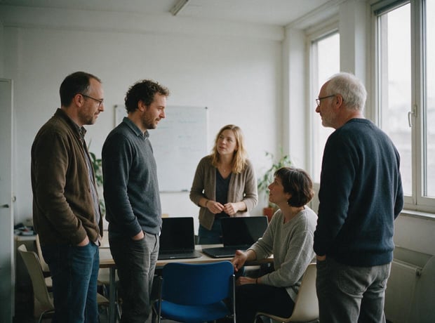 The Systems Chief team in their workspace, candid, natural light, or the office exterior